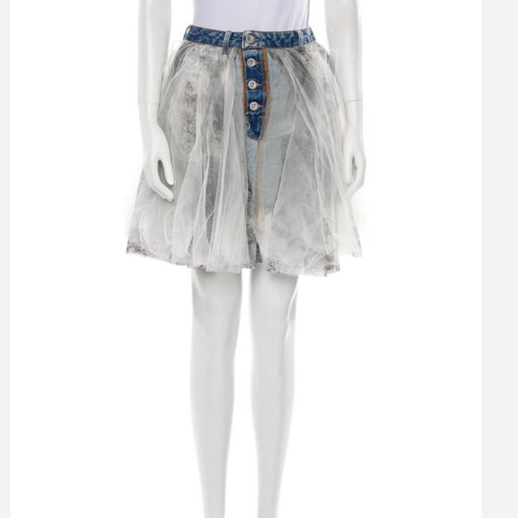 Ben Taverniti Unravel Project Tutu Mini Denim Skirt White 25 - Picture 4 of 4